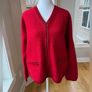 Vintage Casual Corner Red 100% Wool Zip Up Cardigan Sweater Jacket Size Medium